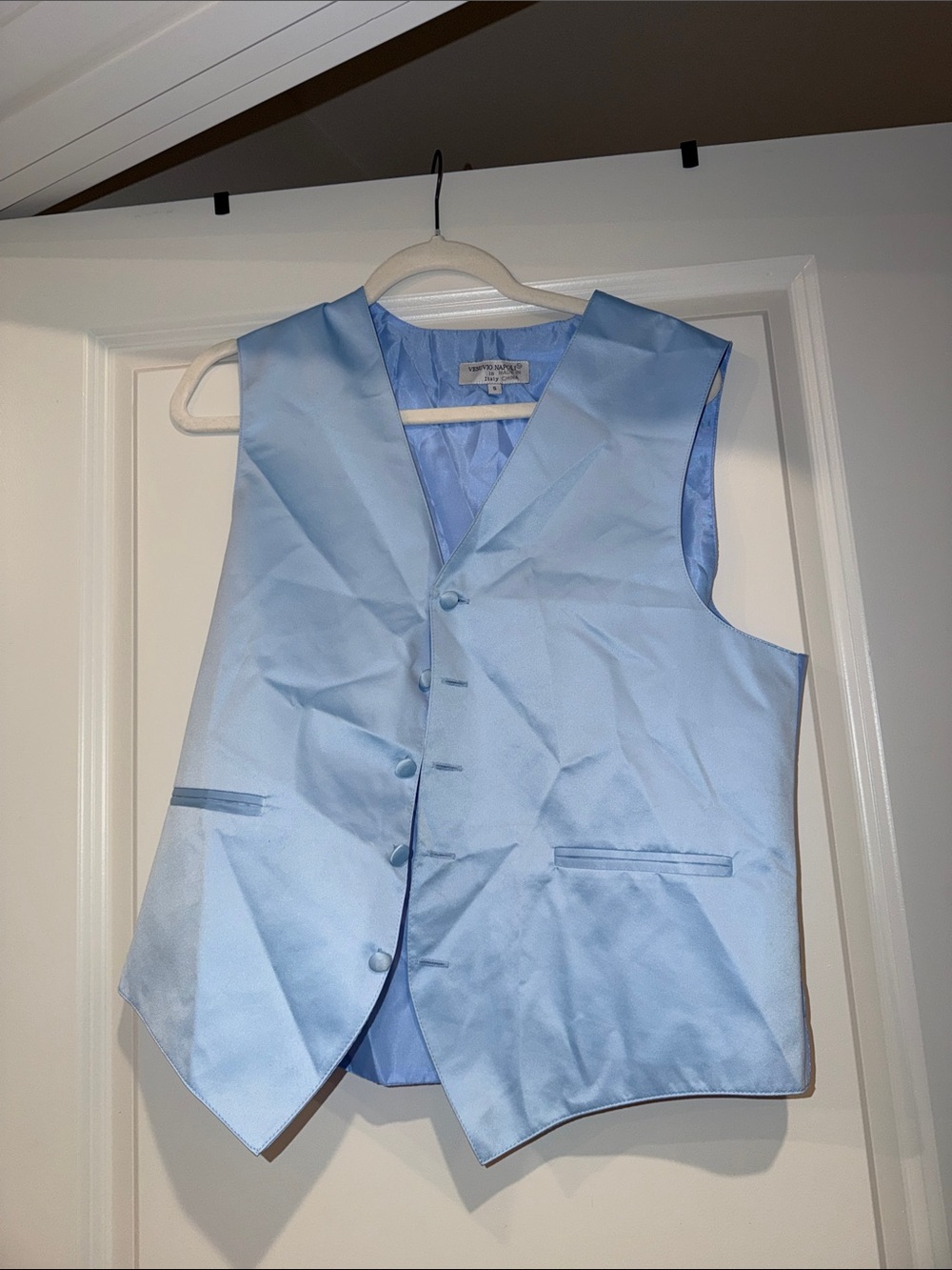 Light Blue Satin Men's Vest - Tailored Formal Waistcoat